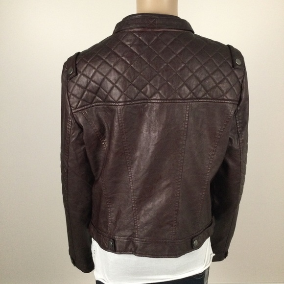 Large Women’s BLANC NOIR Brown Faux Leather Bomber Jacket with Texturized Deta… - Picture 8 of 15
